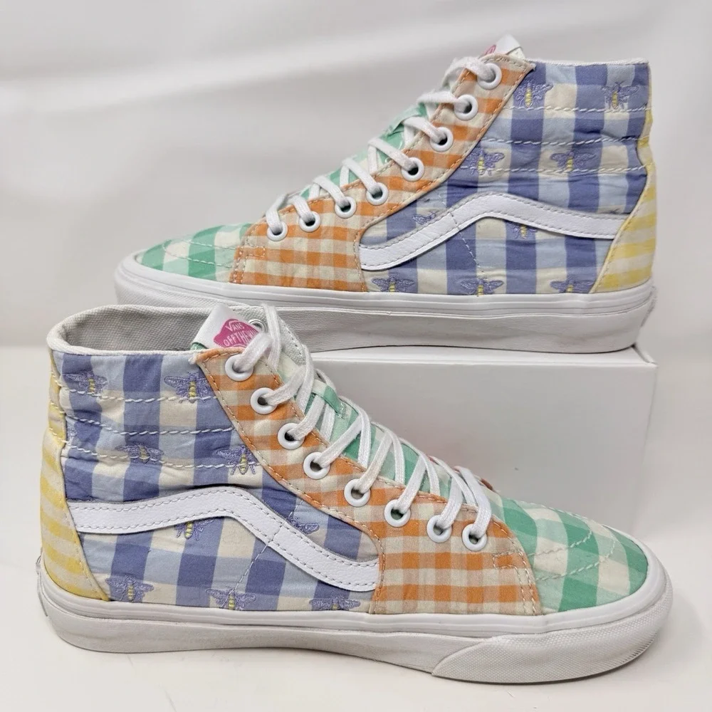 Vans Sk8-Hi Tapered Gingham Patchwork Cherries Bees High Top Sneakers M 7, W 8.5